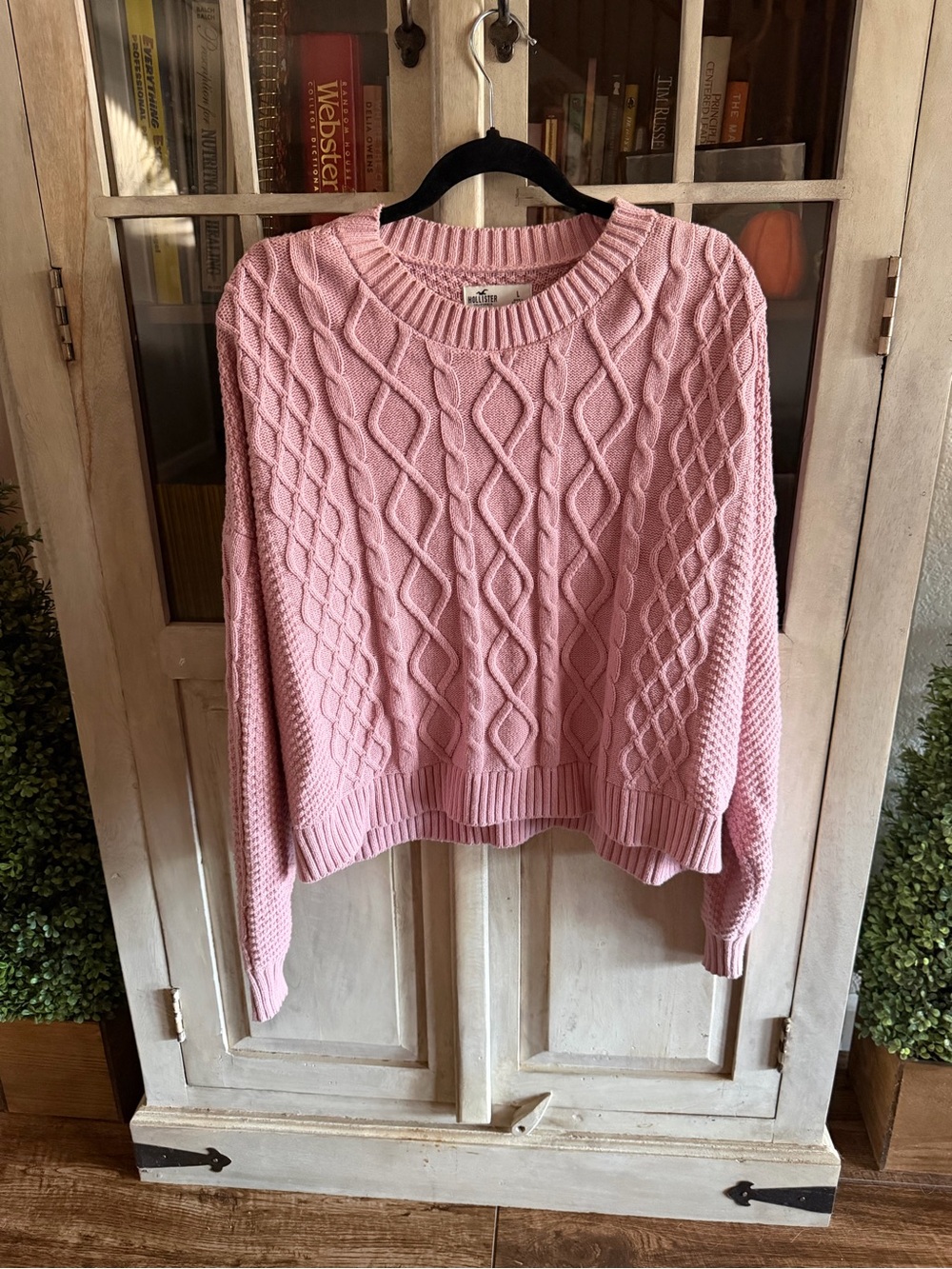 Hollister Pink Cable-Knit Crewneck Sweater